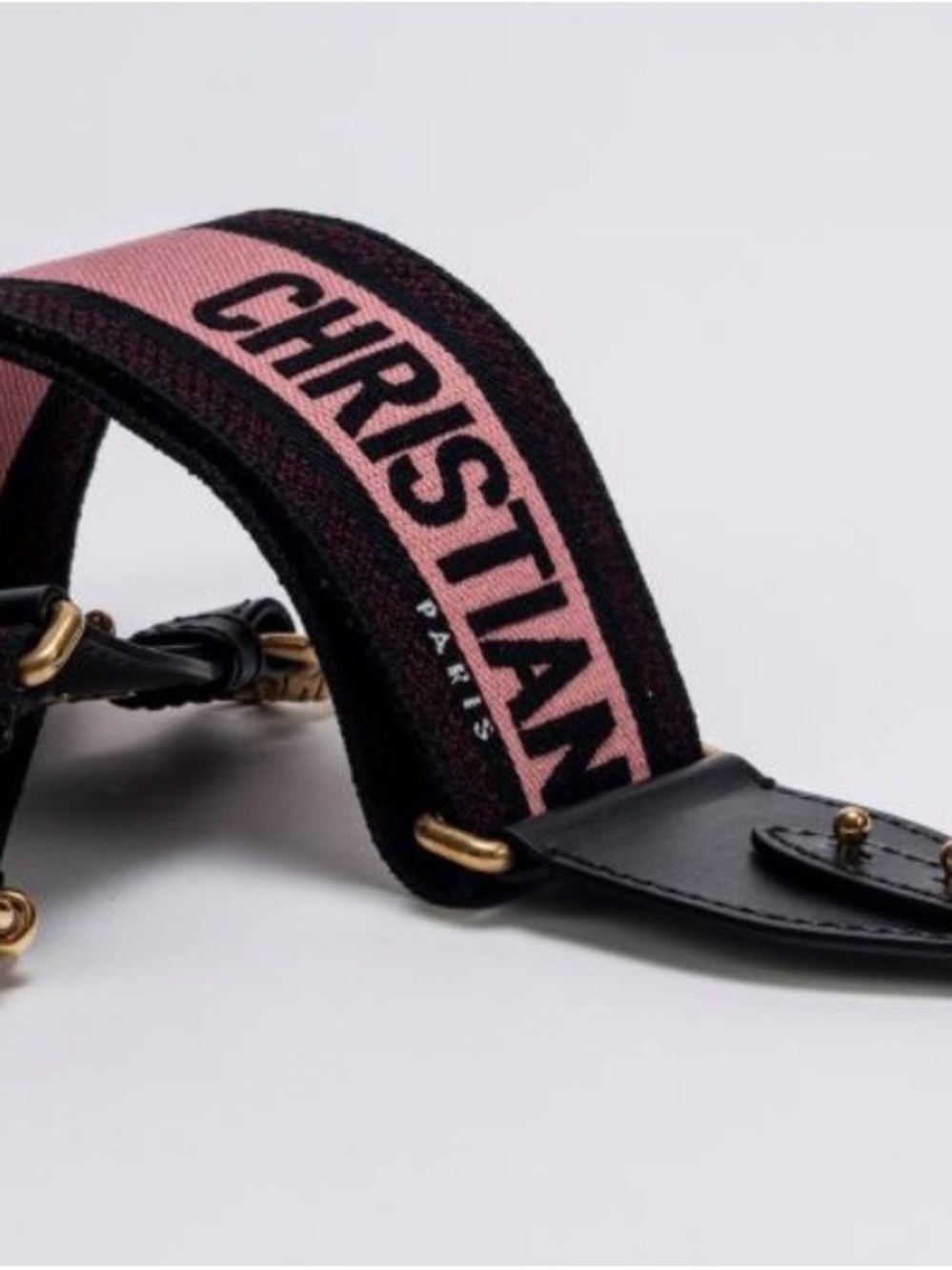 Dior Pink and Black Embroidered Logo Strap for Handbags